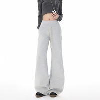 Pantalon Culotte Gris Femme Été Léger Coupe Droite Décontractée Ample Taille Mi-Haute Respirant Anti-plis