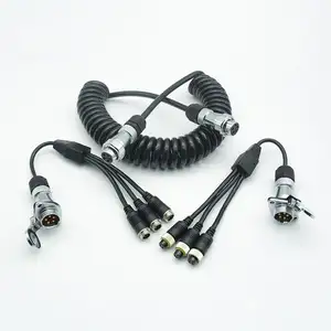 5Pin Trailer Coil Cable Set For 3-Channel Camera Display - Trunk Cable Set Coil Cable Trailer Cable Truck Cable Cable
