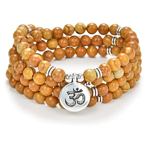 Wood Grain Jasper Yoga Meditation 108 Tibetan 8mm Natural Gemstone Prayer Buddha Beads Mala Wrap Bracelet Necklace
