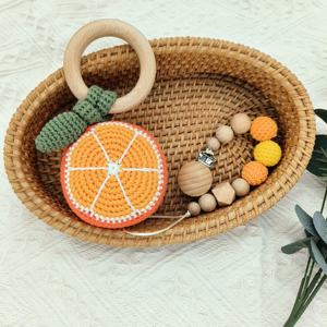 Anillo de madera para fruta, mordedor para bebé, sonajero de comida tejido, hecho a mano, pera, naranja, limón, juguetes para la dentición del bebé, juego de chupete, juego de regalo para recién nacido - Product Image 6