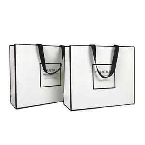 Lipack High End Fashion Luxury Shopping Quality Paper Bag Luxury White Paper Bags With Black Edging