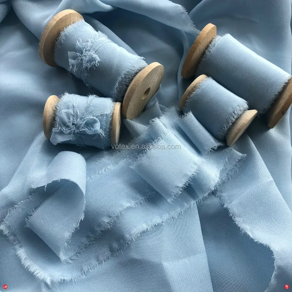 Fabriek Direct Handgemaakte Zijden Lint Ruwe Rand 25 ~ 50 Mm Breed #118 Baby Blue Aangepaste Grootte In Voorraad voor Bruiloft Bloem Verpakking
