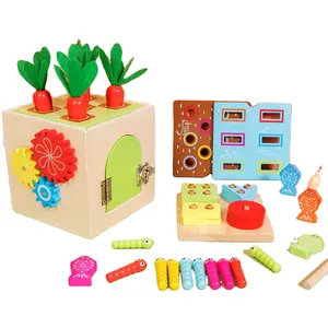 New 9 in 1 Kids Wood Busy Box Toy Color Shape Sorting Game Stacking Blocks Toys