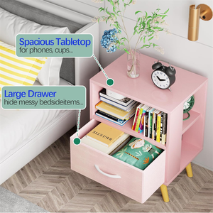 Comodino Moderno a 2 Livelli in Legno Massello con Cassetto per Camera da Letto o <span class=keywords><strong>Cameretta</strong></span> - Product Image 4