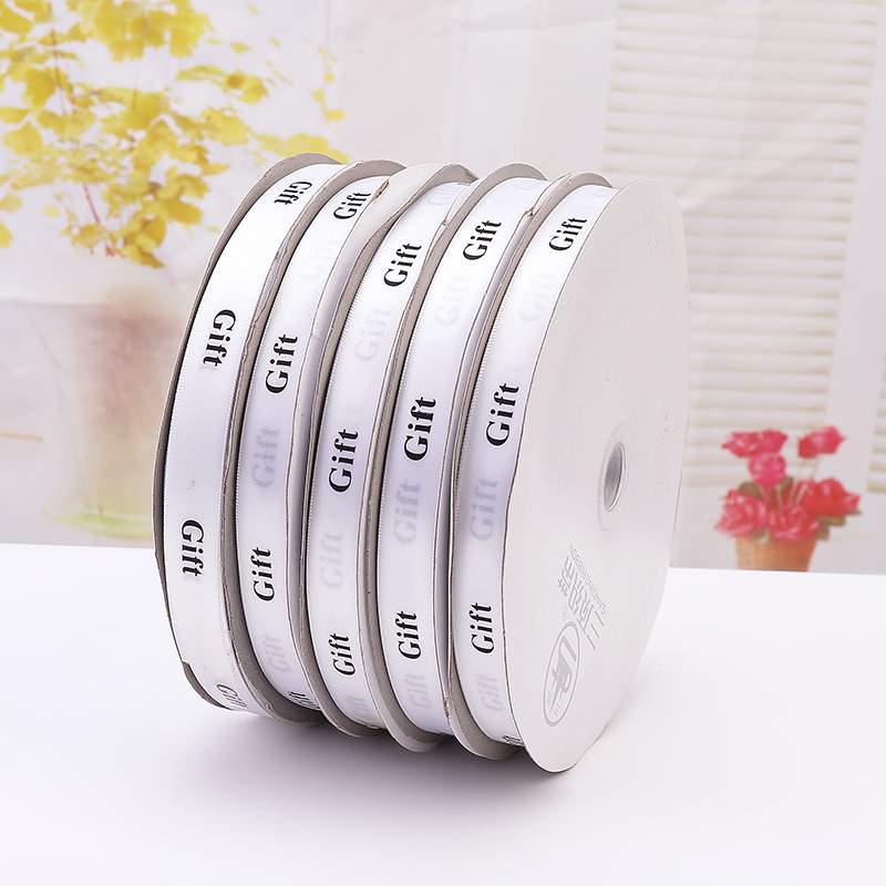 White Printed Custom Ribbon Black English Alphabet Flower Gift Packaging DIY Handmade Accessories Webbing.