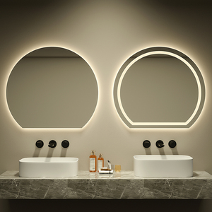 Ba-ánh sáng thông minh cảm ứng chống sương mù LED phòng tắm Gương treo tường Nhôm Backlit nửa vòng tròn thiết kế chiếu sáng cảm biến chuyển đổi - Product Image 4