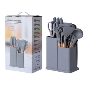 Ensemble d'ustensiles de cuisine en silicone avec logo personnalisé, ensemble de couteaux en acier inoxydable avec support de rangement - Product Image 6