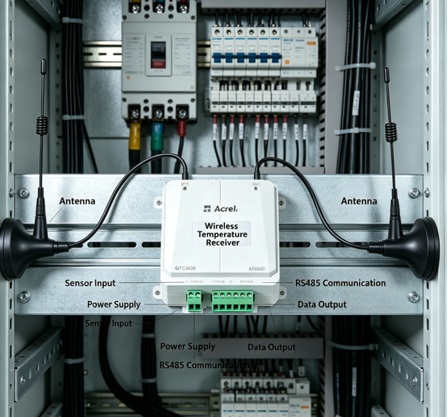 Acrel ATC600-C Din Rail Wireless Temp Transceiver Temperature Receiving 240pcs ATE Sensor Data Temperate Measurement with Rs485