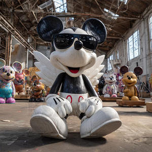 Escultura de figurita de Mickey sentado a gran escala como pieza decorativa colocada al lado del mueble de TV en la sala de estar. - Product Image 4