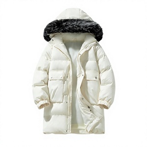 <b>Men's</b> Long <b>Hooded</b> Puffer Jacket With <b>Fur</b> Trim Windproof Thick Winter <b>Coat</b> Casual Loose Fit Zipper Solid Color Polyester Wadding - Product Image 1