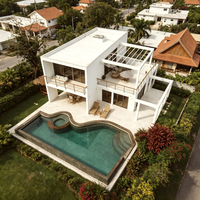 Villa préfabriquée moderne de luxe, panneaux en acier, maisons préfabriquées portables avec piscine