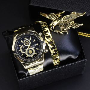 3pcs a <strong>Set</strong> Fashion Eagle Necklace Quartz <strong>Watch</strong> Bracelet Jewelry Classic <strong>Geneva</strong> Waterproof <strong>Watches</strong> <strong>Set</strong> for Men With Gift Box - Product Image 4