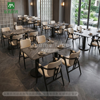 Ensemble de meubles modernes pour hôtel et restaurant, chaises rembourrées en cuir avec plateau en marbre, design durable