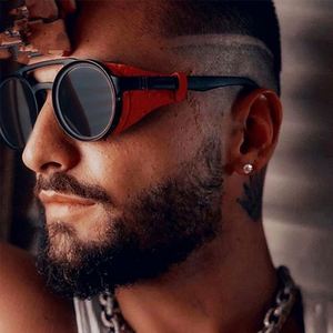 Gafas de Sol Redondas con Marco de Cuero de Lujo, Estilo Vintage, con Logotipo Personalizado, para Hombre, Estilo Steampunk, Venta al Por Mayor 2020 - Product Image 3