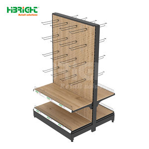 Espositore Bifacciale in Legno e Metallo Resistente ed Economico con Ganci per Supermercati e Negozi di Convenienza - Product Image 1