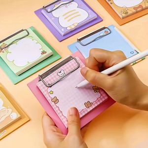 30sheets Cute Cartoon Plaid Print Mini Clipboard Sticky Note Set Loose Leaf Portable Square <b>Memo</b> <b>Pads</b> Metal - Product Image 1