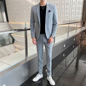 2021 Spring And Autumn Men'S Suits Light Grey Korean Styl Slim Small Business Mens Suit Black Suit Professional Formal For Man