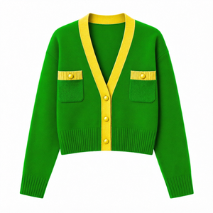 Cardigan d'uniforme scolaire à col en V, pull en tricot boutonné, en acrylique doux, broderie personnalisée du logo de l'école, fournisseur en gros - Product Image 1
