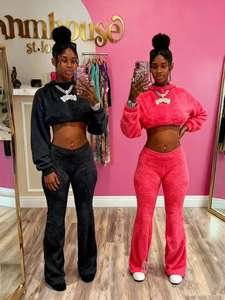 ชุดสูทผ้ากำมะหยี่ขนแกะสีแสด2ชิ้นใส่สบายชุดวอร์มสำหรับผู้หญิงชุดวอร์มสำหรับใส่ในฤดูหนาว - Product Image 2