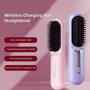 Lisseur de cheveux portable sans fil pour cheveux humides et secs, brosse lissante à chauffage rapide avec ions négatifs pour cheveux bouclés et volumineux - Product Image 3