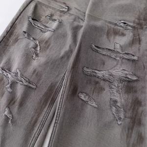 New Arrival Heavy-Duty Ripped Washed Graffiti Denim Pants Men's Trendy Streetwear Hip-Hop Straight Fit Long <b>Trousers</b> - Product Image 4