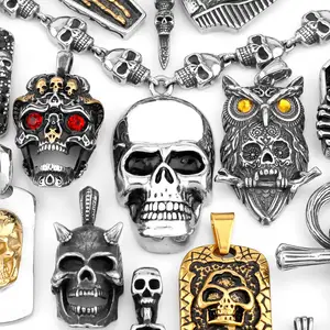 Gothic Original Skull Charm Pendant Punk Hip Hop Biker Rock Necklace Stainless Steel Ghost Head Accessories Men Jewelry