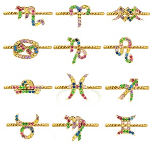 Promozione placcato oro arcobaleno cubic zirconia cz gioielli di moda 12 mesi anello segno zodiacale - Product Image 1