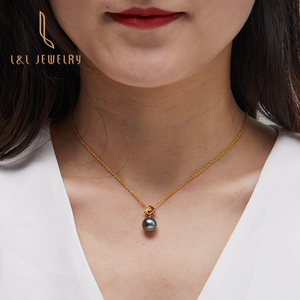 Colgante de perlas de oro amarillo de 18K para mujer, collar de perlas negras de Tahiti, de lujo, regalo, conjuntos de joyería para fiesta - Product Image 5