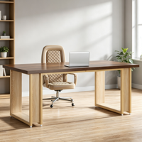 Bureau d'ordinateur en bois rustique brun de 63 pouces, grand bureau d'écriture en bois avec pieds en U pour la maison ou le bureau