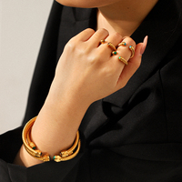Ensemble de bijoux H&C Classic Cable en acier inoxydable plaqué or 18 carats, bracelet ouvert, bracelet en pierre naturelle, bague pour homme et femme, cadeau de fête