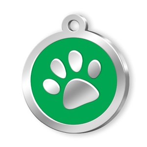 Plaque d'identification pour chien en métal ronde verte avec empreinte de patte - Product Image 1
