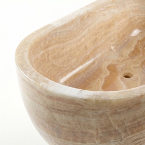 Baignoires ovales modernes sur mesure de luxe en onyx crème/jade jaune, autoportantes, pour salle de bain, villa, hôtel - Product Image 5