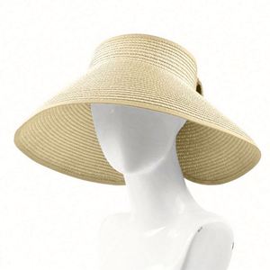 Foldable Straw <b>Hat</b> <b>Summer</b> Hollow Top Sun <b>Hat</b> Solid Color Large Brim <b>Hat</b> - Product Image 5
