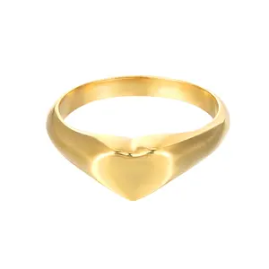 Fine Jewelry High Polish Rhodium 14k Gold Plated Fashion S925 Special Engagement Heart Signet Simple Ring For Women Engagement