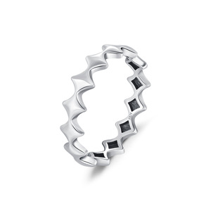 S925 Sterling Silver Adjustable <b>Open</b> <b>Ring</b> Alternating Star And Square Black Zircon Stackable Trendy Finger Jewelry For Ladies - Product Image 1