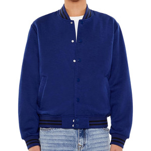Men Stand Collar Fleece Breathable Eco-Friendly Winter Varsity Jacket Casual Outerwear OEM <b>Covered</b> <b>Button</b> Closure - Product Image 1