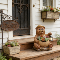 Statue de jardin en forme d'ours à énergie solaire avec lanterne, pot à fleurs en résine pour plantes succulentes, décoration de jardin extérieur, figurine d'animal