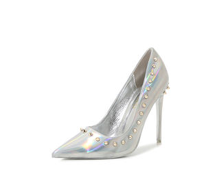 Tacchi a Spillo con Punta Affusolata da 12 <span class=keywords><strong>CM</strong></span> per Donna, in Vernice, Tacco Alto Arcobaleno, Tacco Metallico Dorato con Borchie - Product Image 2