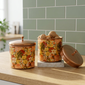 Conteneur alimentaire floral avec couvercle, pot de rangement rond pour la cuisine, motif imprimé de style bohème - Product Image 5