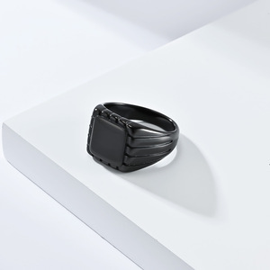 Minimalist, unisex, minimalist, glossy square stamp <b>titanium</b> steel <b>ring</b>, niche design, suitable for everyday commuting. - Product Image 4