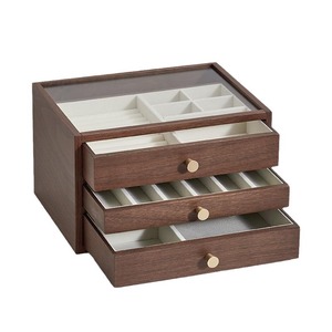 Wooden Multi Tier Jewelry Box With Drawers Black Walnut Desktop <b>Storage</b> Organizer For <b>Earrings</b> Necklaces Bracelets Rings - Product Image 2