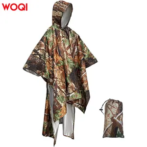 WOQI Adult Outdoor Camping Equipment Survival Cloak Raincoat Camo Hooded Raincoat Hiking Raincoat