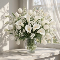 Décoration d'intérieur nordique : Fleurs artificielles Calla, Tulipe, Gypsophile pour Thanksgiving, Pâques, Remise de diplôme