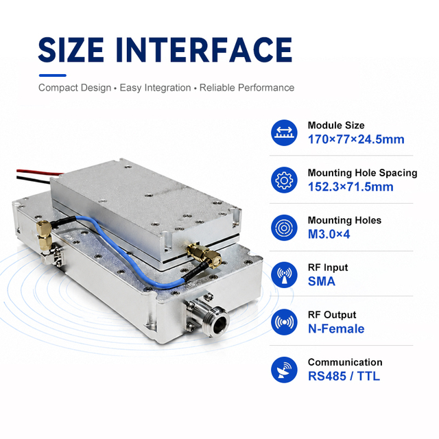 300-1500MHz 100W RF Amplifier Module High Temperature Tolerance Voltage Resistance for Anti-UAV