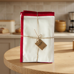 Serviettes de cuisine Candy Cotton, couleur unie rouge et blanc, rectangulaires, 100% coton, écologiques, hypoallergéniques, tissées, lavables en machine - Product Image 1