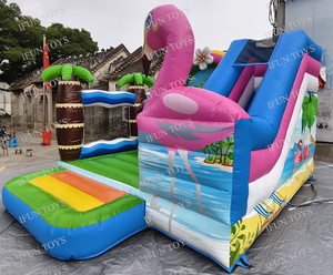 Castillo Inflable Comercial con Diseño de Flamenco Rosa y Palmera Tropical, para Fiestas de <span class=keywords><strong>Cumpleaños</strong></span> en el Jardín - Product Image 3