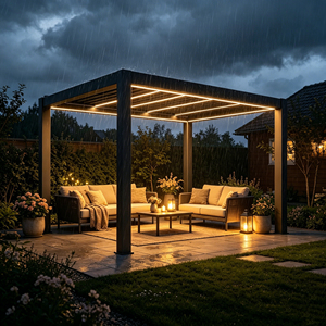 Toldo de Patio Moderno Motorizado de Aluminio con Techo de Láminas Ajustables para Exteriores, Apto para Todas las Estaciones, con Recubrimiento en Polvo y Drenaje Oculto de Agua de Lluvia - Product Image 3