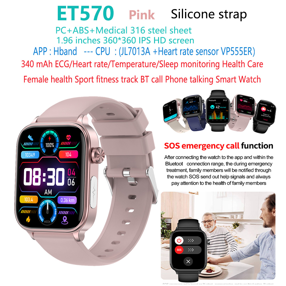 Bracelet en silicone rose ET570-ECG-health-smart-watch