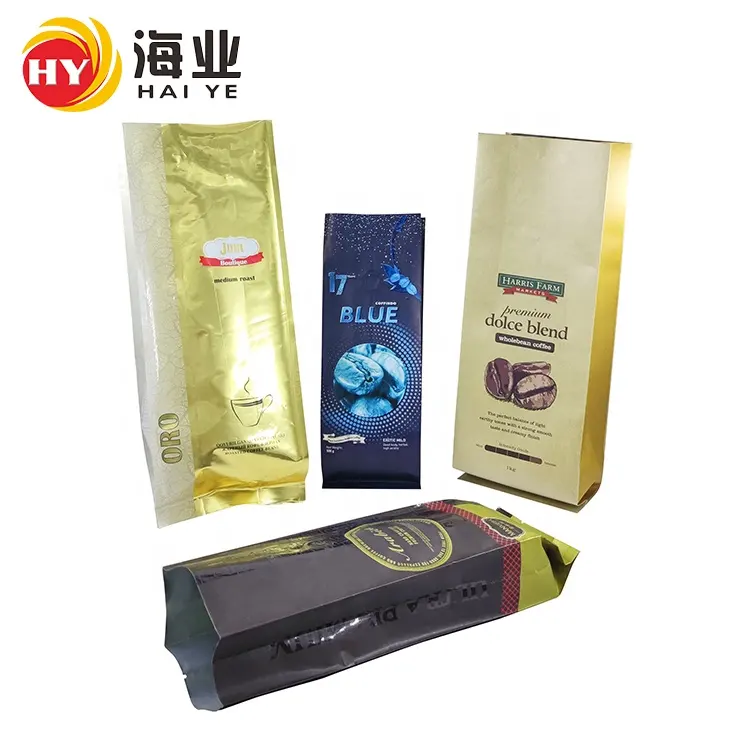Haiye कस्टम प्रिंट पक्ष gusseted कॉफी बीन पाउडर बैग कॉफी डिजाइन के साथ पैकेजिंग बैग थैली फैक्टरी प्रत्यक्ष