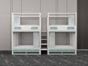 Оптовая продажа прочных современных белых металлических двухъярусных кроватей для детей с горкой и занавеской для капсульных апартаментов и школьных общежитий - Product Image 1